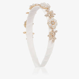 David Charles-Girls Ivory & Gold Flower Hairband with Pearls & Crystals | Childrensalon