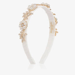 David Charles-Girls Ivory & Gold Flower Hairband with Pearls & Crystals | Childrensalon