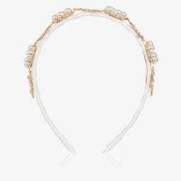 David Charles-Girls Ivory & Gold Flower Hairband with Pearls & Crystals | Childrensalon