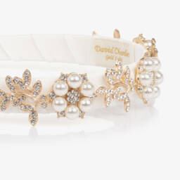 David Charles-Girls Ivory & Gold Flower Hairband with Pearls & Crystals | Childrensalon