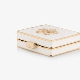 David Charles-Girls Ivory & Gold Satin Shoulder Bag with Diamanté Bow (12cm) | Childrensalon