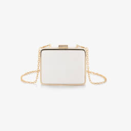 David Charles-Girls Ivory & Gold Satin Shoulder Bag with Diamanté Bow (12cm) | Childrensalon