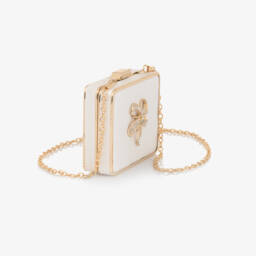 David Charles-Girls Ivory & Gold Satin Shoulder Bag with Diamanté Bow (12cm) | Childrensalon