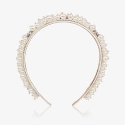 David Charles-Girls Ivory Pearl & Pink Crystal Embellished Hairband | Childrensalon