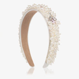 David Charles-Girls Ivory Pearl & Pink Crystal Embellished Hairband | Childrensalon