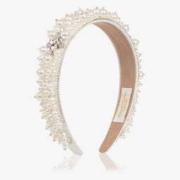 David Charles-Girls Ivory Pearl & Pink Crystal Embellished Hairband | Childrensalon
