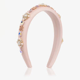 David Charles-Girls Pale Pink Padded Satin Hairband with Crystals & Pearls | Childrensalon