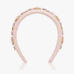 David Charles-Girls Pale Pink Padded Satin Hairband with Crystals & Pearls | Childrensalon