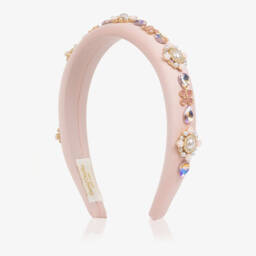 David Charles-Girls Pale Pink Padded Satin Hairband with Crystals & Pearls | Childrensalon
