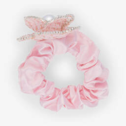 David Charles-Girls Pale Pink Satin & Diamanté Flower Hair Elastic (6cm) | Childrensalon