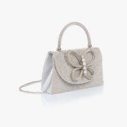 David Charles-Girls Silver Diamanté & Crystal Butterfly Bag (22cm) | Childrensalon