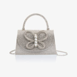 David Charles-Girls Silver Diamanté & Crystal Butterfly Bag (22cm) | Childrensalon