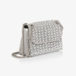 David Charles-Girls Silver Diamanté Embellished Bag (20cm) | Childrensalon