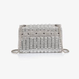 David Charles-Girls Silver Diamanté Embellished Bag (20cm) | Childrensalon