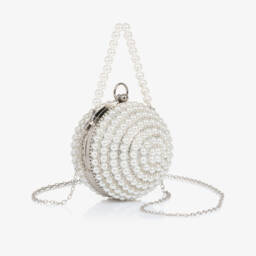 David Charles-Girls Silver Diamanté & Pearl Ball Handbag (16cm) | Childrensalon