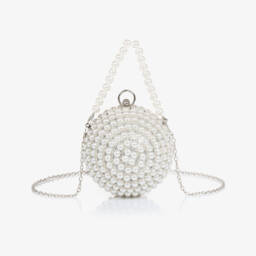 David Charles-Girls Silver Diamanté & Pearl Ball Handbag (16cm) | Childrensalon