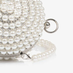 David Charles-Girls Silver Diamanté & Pearl Ball Handbag (16cm) | Childrensalon