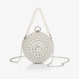 David Charles-Girls Silver Diamanté & Pearl Ball Handbag (16cm) | Childrensalon