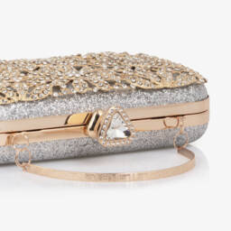 David Charles-Girls Silver Glitter & Gold Flower Bag (20cm) | Childrensalon