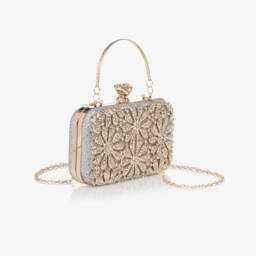 David Charles-Girls Silver Glitter & Gold Flower Bag (20cm) | Childrensalon