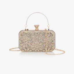 David Charles-Girls Silver Glitter & Gold Flower Bag (20cm) | Childrensalon