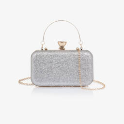 David Charles-Girls Silver Glitter & Gold Flower Bag (20cm) | Childrensalon