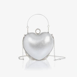 David Charles-Girls Silver Rhinestone Tassel Heart Bag (18cm) | Childrensalon