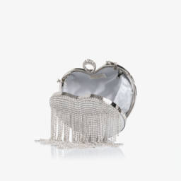 David Charles-Girls Silver Rhinestone Tassel Heart Bag (18cm) | Childrensalon