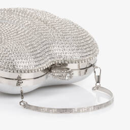 David Charles-Girls Silver Rhinestone Tassel Heart Bag (18cm) | Childrensalon