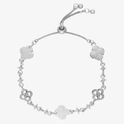 David Charles-Girls Silver Tone & Diamanté Clover Bracelet | Childrensalon