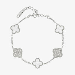 David Charles-Girls Silver Tone Diamanté & Mother-Of-Pearl Clover Bracelet | Childrensalon