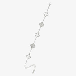 David Charles-Girls Silver Tone Diamanté & Mother-Of-Pearl Clover Bracelet | Childrensalon
