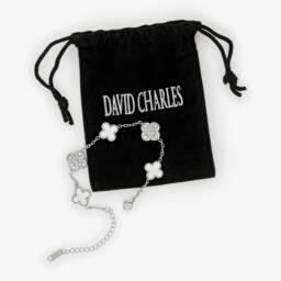 David Charles-Girls Silver Tone Diamanté & Mother-Of-Pearl Clover Bracelet | Childrensalon