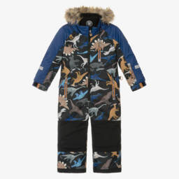 Boys Blue & Black Dinosaur Print Snowsuit 