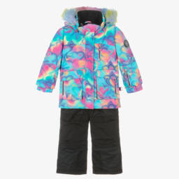 Girls Black & Blue Abstract Heart Print Snowsuit