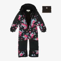 Deux par Deux-Girls Black & Pink Rose Snowsuit Set | Childrensalon