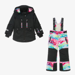 Deux par Deux-Girls Black & Pink Snowsuit | Childrensalon