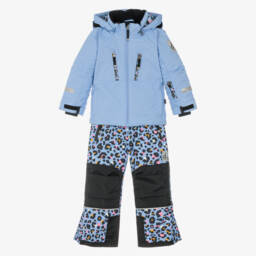 Girls Blue Leopard Print Teknik Snowsuit