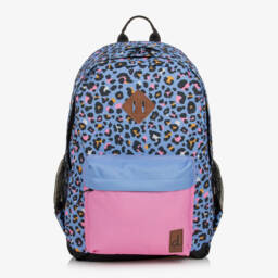 Girls Blue & Pink Leopard Print Backpack (46cm)