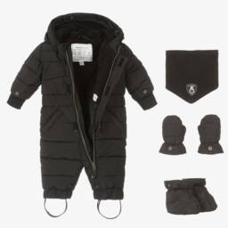 Deux par Deux-Grey Hooded Baby Snowsuit  | Childrensalon