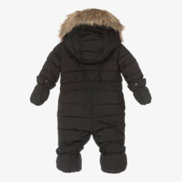 Deux par Deux-Grey Hooded Baby Snowsuit  | Childrensalon