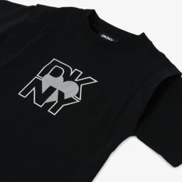 DKNY-Girls Black Cotton Heart Of New York Logo T-Shirt | Childrensalon
