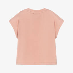 DKNY-تيشيرت بطبعة شعار لون زهري داكن للبنات | Childrensalon