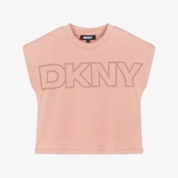 DKNY-تيشيرت بطبعة شعار لون زهري داكن للبنات | Childrensalon