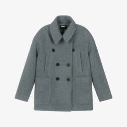 DKNY-Girls Grey Wool Double-Breasted Coat | Childrensalon