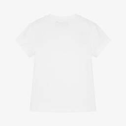 DKNY-Girls White Cotton T-Shirt with Silver Stud Logo | Childrensalon
