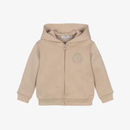 Baby Boys Beige Cotton Zip-Up Top with Embroidered DG Logo