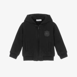 Baby Boys Black Cotton DG Crest Logo Zip-Up Hoodie