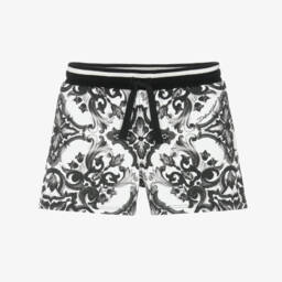 Baby Boys Black & White Majolica Print Cotton Shorts