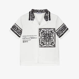 قميص أولاد رضع بيكيه بطبعة ماجوليكا لون أبيض وأسود